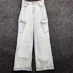 Altar'd State Light Wash Wide Leg Cargo Jeans High Rise Utility Denim Size 7